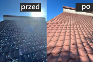 czyszczenie-dachowki-przed-po czyszczenie i mycie dachu przed i po
