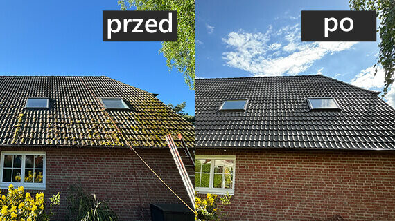 usuwanie mchu z dachu - efekty przed po