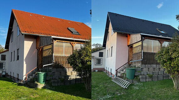Dach przed i po czyszczeniu i malowaniu Dach przed i po czyszczeniu i malowaniu