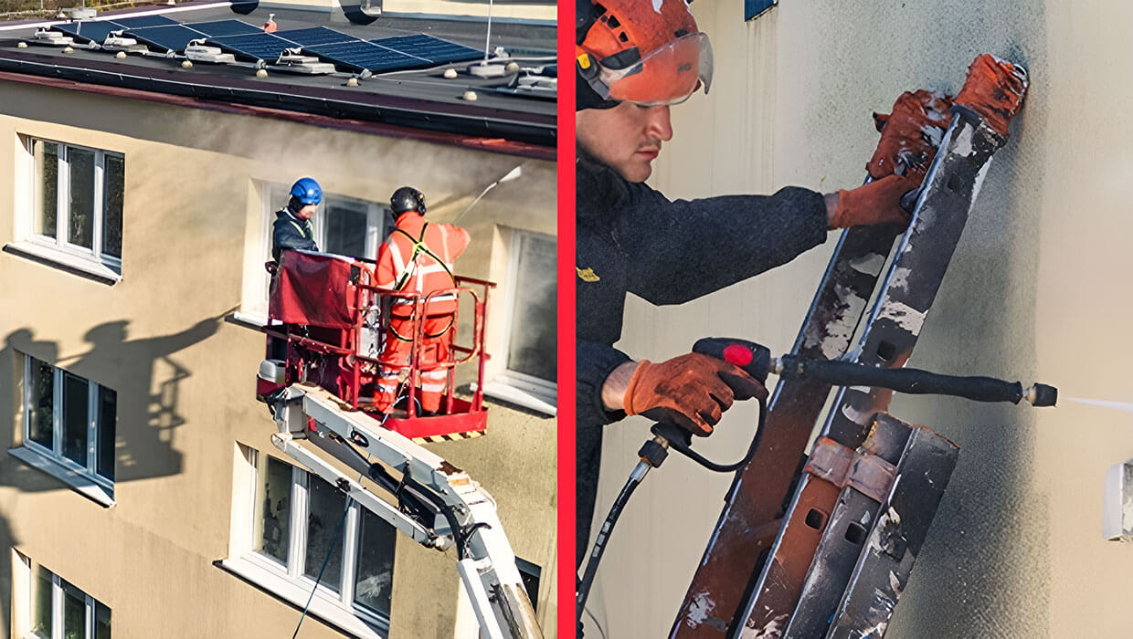 czyszczenie elewacji bloku mieszkalnego w Zielonej Górze