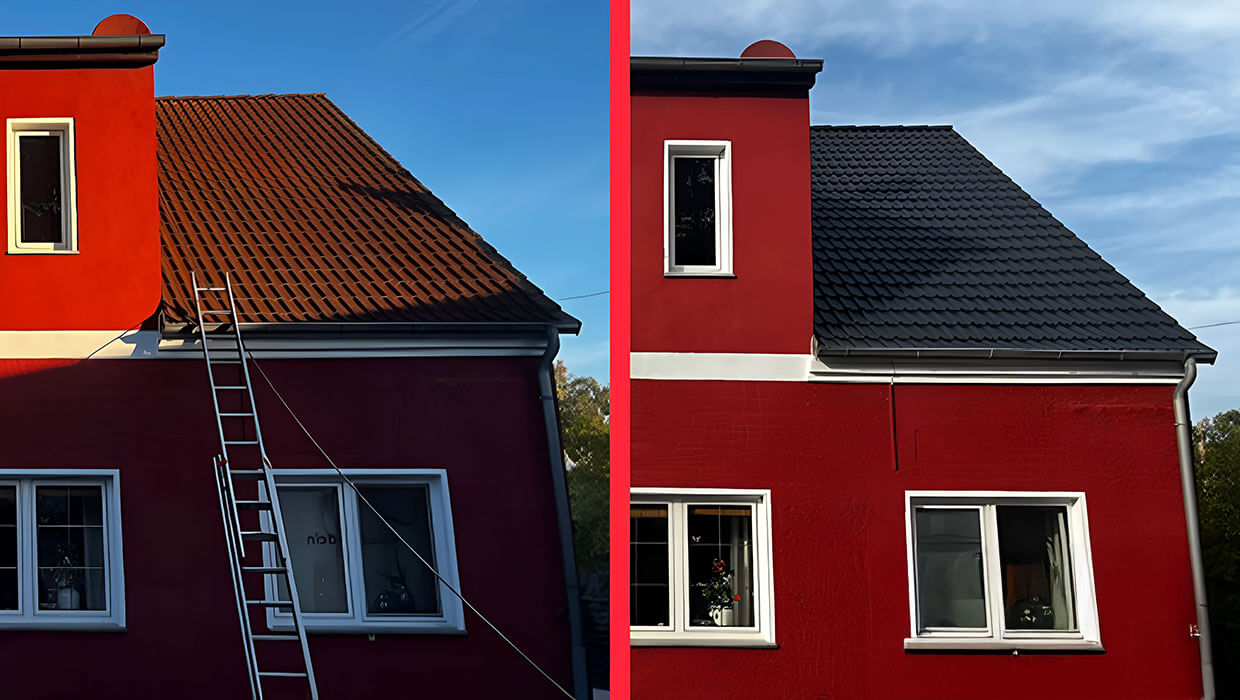 Czyszczenie i malowanie dachu – Lützen, Niemcy