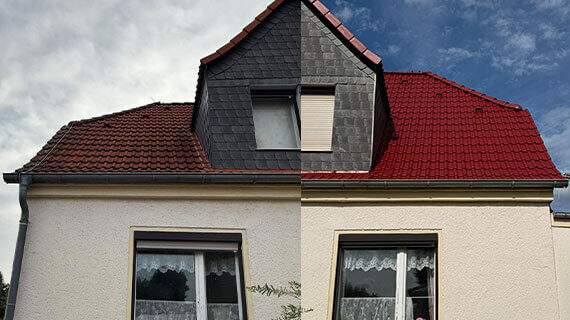 Dach przed i po malowaniu - różnica Dach przed i po malowaniu - różnica