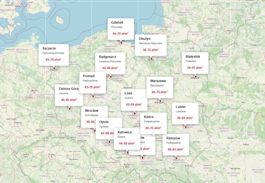 W dużych ośrodkach miejskich ceny są wyższe niż na wsiach i mniejszych miejscowościach.